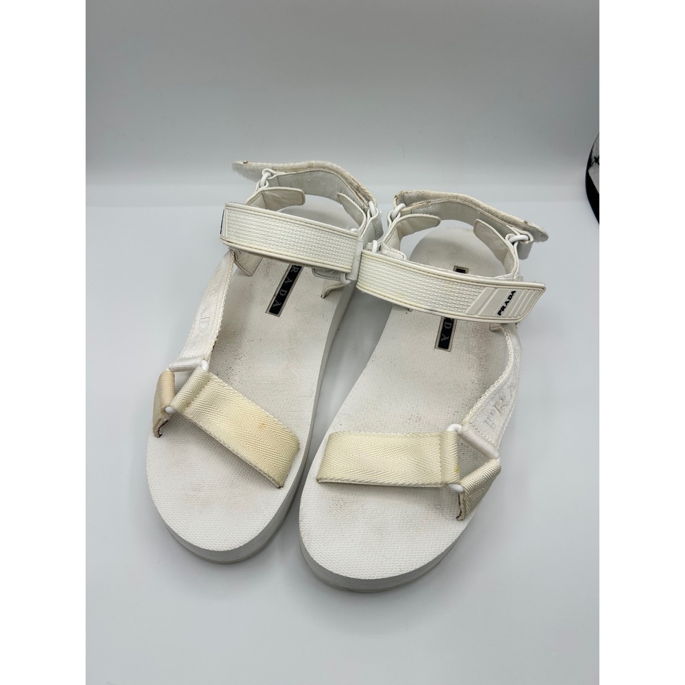 Prada Sport White Webbing Platform Sandals Women's EU 40 US 9.5 Hook Loop